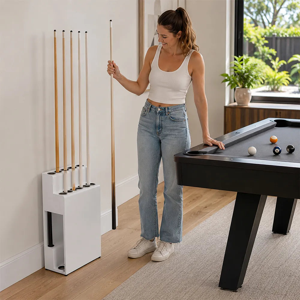 ARIX Pool Cue Rack Metal Frame Stepped Large Capacity Billiard Cue Stand for Home Game Room Bar & Club - White