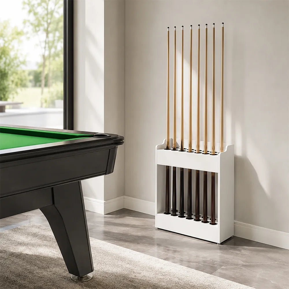ARIX Pool Cue Rack Integrated Metal Frame Double Row 12-Hole Billiard Cue Stand for Home Game Room Bar & Club - White