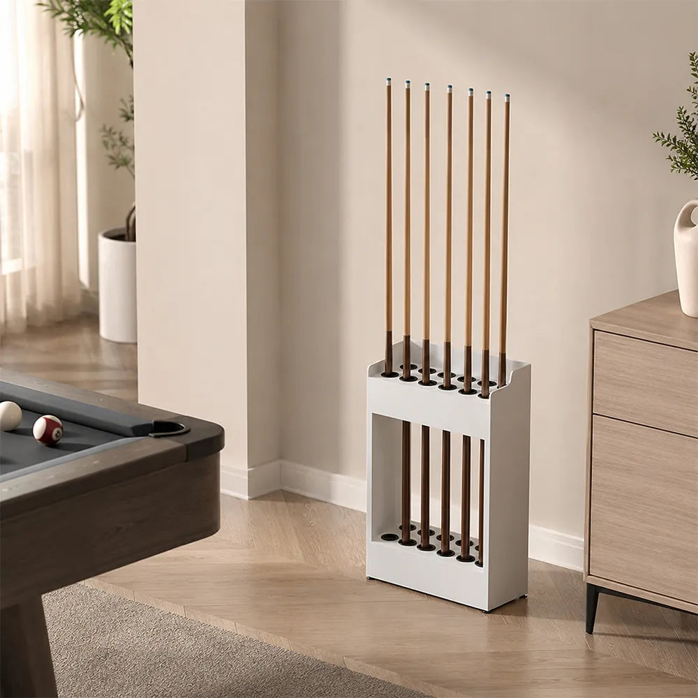 ARIX Pool Cue Rack Integrated Metal Frame Double Row 12-Hole Billiard Cue Stand for Home Game Room Bar & Club - White