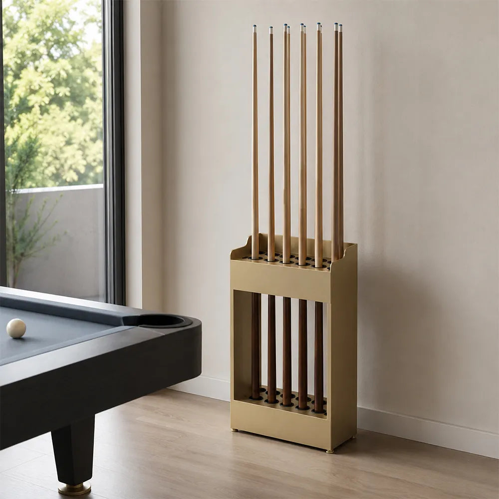 ARIX Pool Cue Rack Integrated Metal Frame Double Row 12-Hole Billiard Cue Stand for Home Game Room Bar & Club - Gold