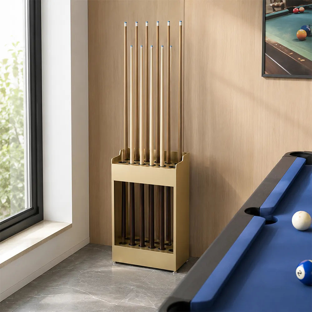 ARIX Pool Cue Rack Integrated Metal Frame Double Row 12-Hole Billiard Cue Stand for Home Game Room Bar & Club - Gold