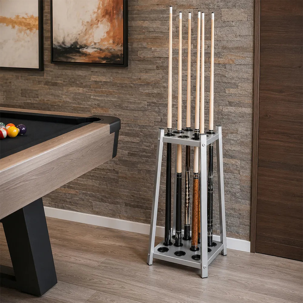 ARIX Billiard Cue Rack 8 Slot Thickened Metal Frame Cue Holder Stand Stable Storage Organizer for Home Game Room Pool Hall & Bar - Silver