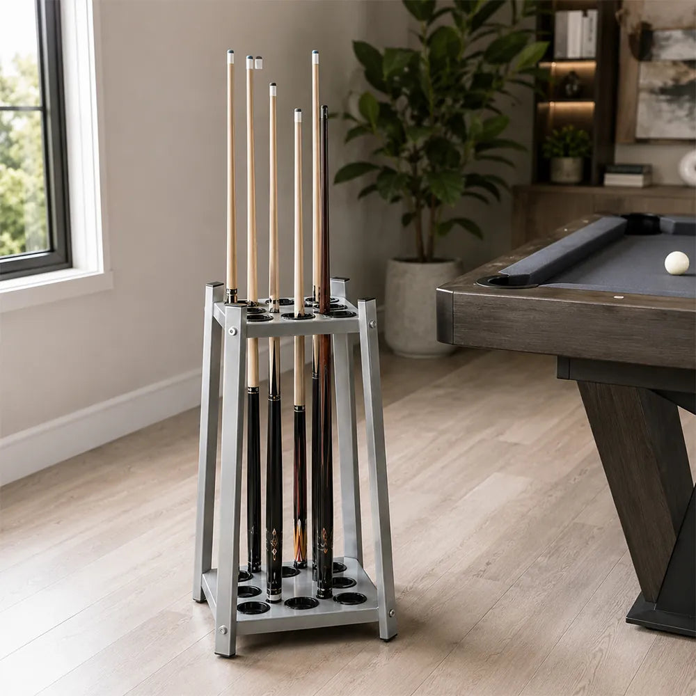 ARIX Billiard Cue Rack 8 Slot Thickened Metal Frame Cue Holder Stand Stable Storage Organizer for Home Game Room Pool Hall & Bar - Silver