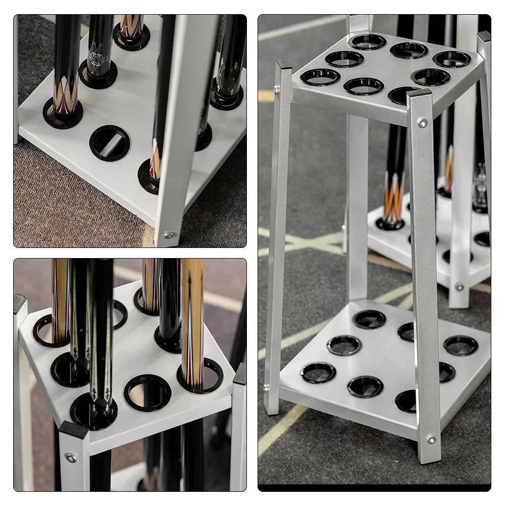 ARIX Billiard Cue Rack 8 Slot Thickened Metal Frame Cue Holder Stand Stable Storage Organizer for Home Game Room Pool Hall & Bar - Silver