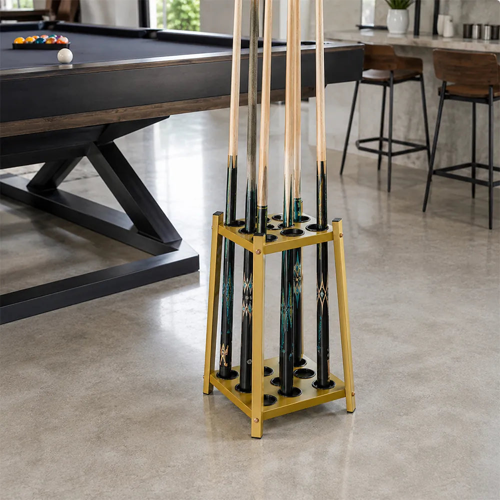 ARIX Billiard Cue Rack 8 Slot Thickened Metal Frame Cue Holder Stand Stable Storage Organizer for Home Game Room Pool Hall & Bar - Gold