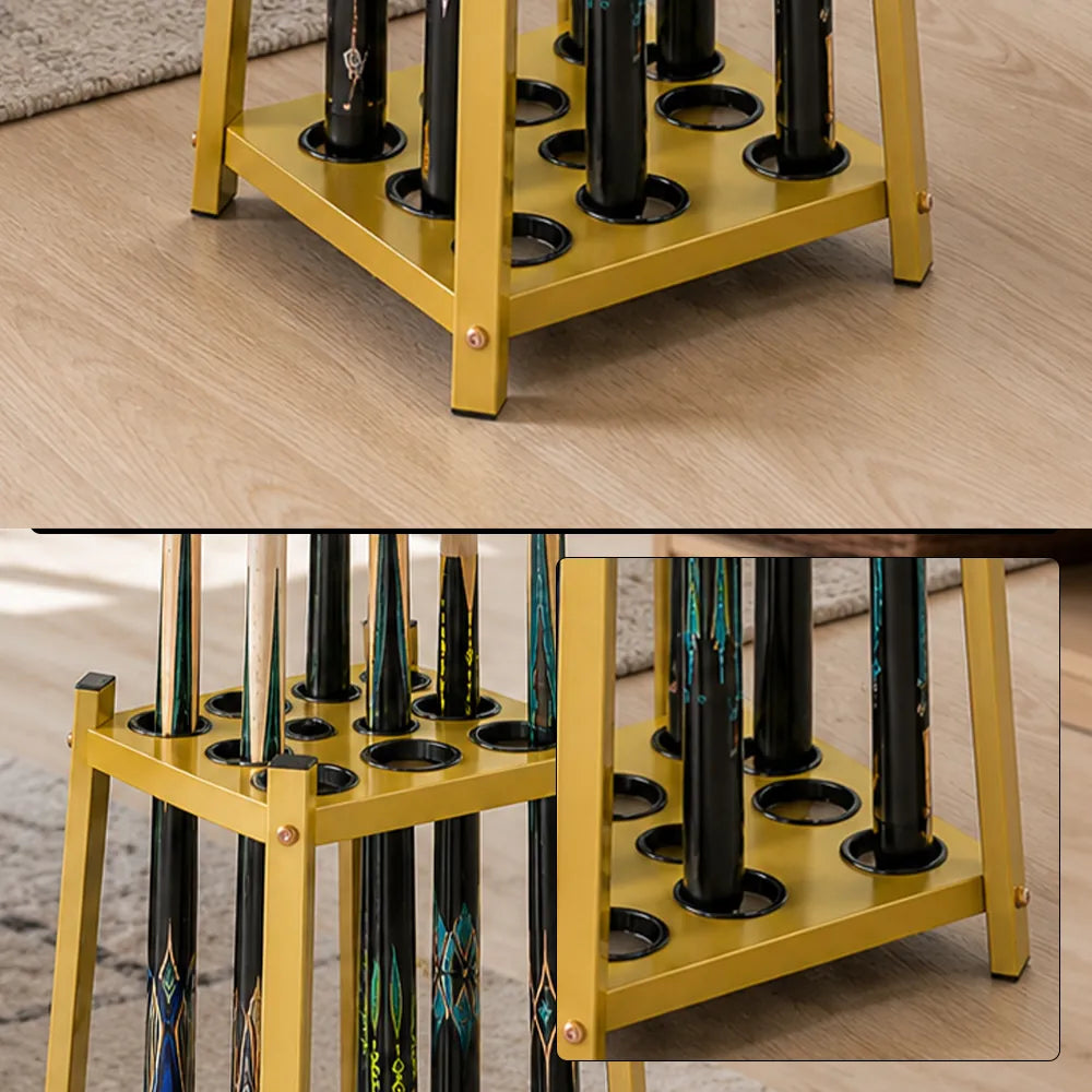 ARIX Billiard Cue Rack 8 Slot Thickened Metal Frame Cue Holder Stand Stable Storage Organizer for Home Game Room Pool Hall & Bar - Gold