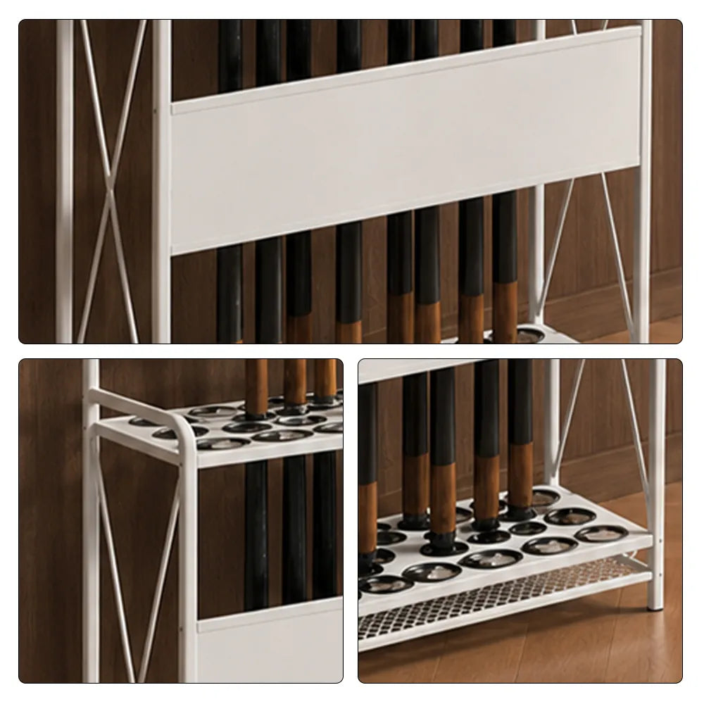 ARIX Billiard Cue Rack Carbon Steel Frame 20 Slot Large Capacity Cue Holder with Wheels for Home Game Room Pool Hall & Bar - White