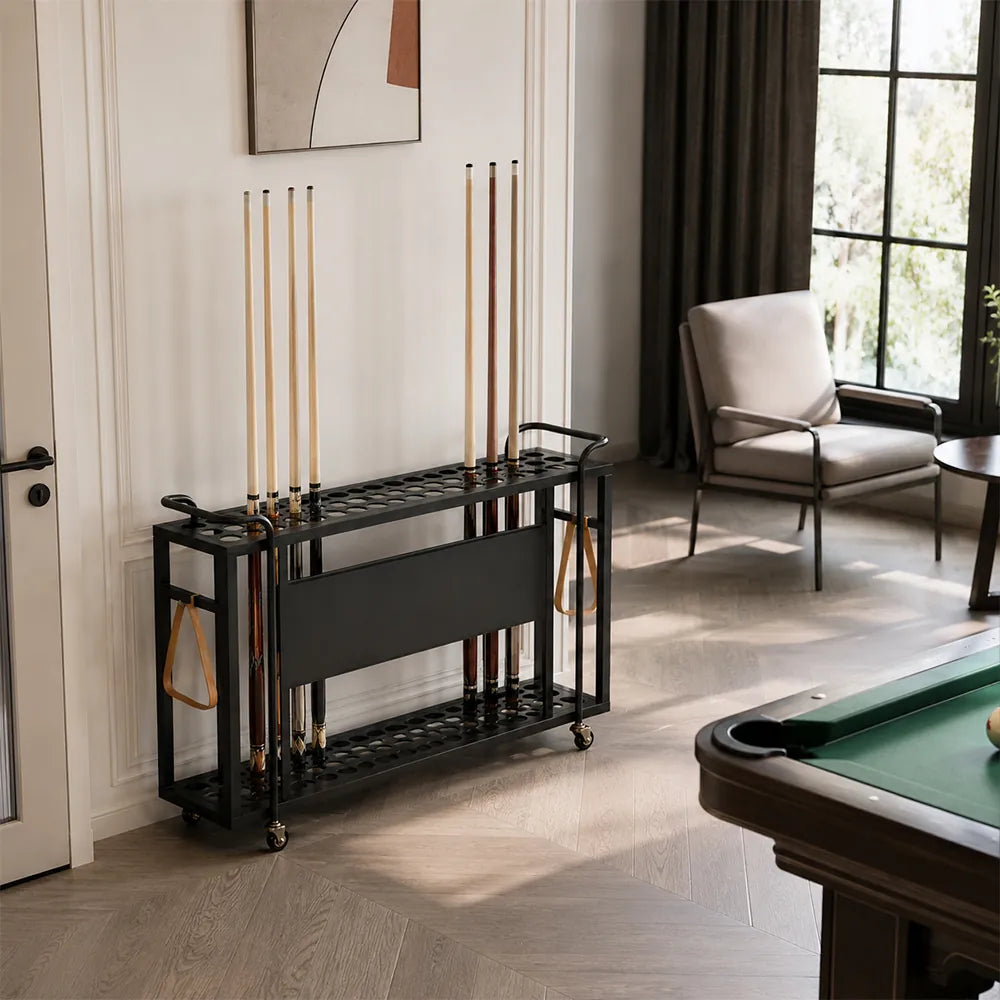 ARIX Billiard Cue Rack 61 Slot Carbon Steel Frame Large Capacity Cue Storage Stand with Brake Wheels for Pool Hall Club & Home Game Room - Black
