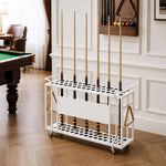 ARIX Billiard Cue Rack 61 Slot Carbon Steel Frame Large Capacity Cue Storage Stand with Brake Wheels for Pool Hall Club & Home Game Room - White
