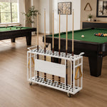 ARIX Billiard Cue Rack 61 Slot Carbon Steel Frame Large Capacity Cue Storage Stand with Brake Wheels for Pool Hall Club & Home Game Room - White