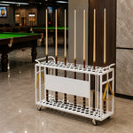 ARIX Billiard Cue Rack 61 Slot Carbon Steel Frame Large Capacity Cue Storage Stand with Brake Wheels for Pool Hall Club & Home Game Room - White
