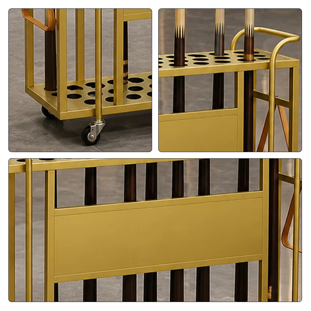 ARIX Billiard Cue Rack 61 Slot Carbon Steel Frame Large Capacity Cue Storage Stand with Brake Wheels for Pool Hall Club & Home Game Room - Gold