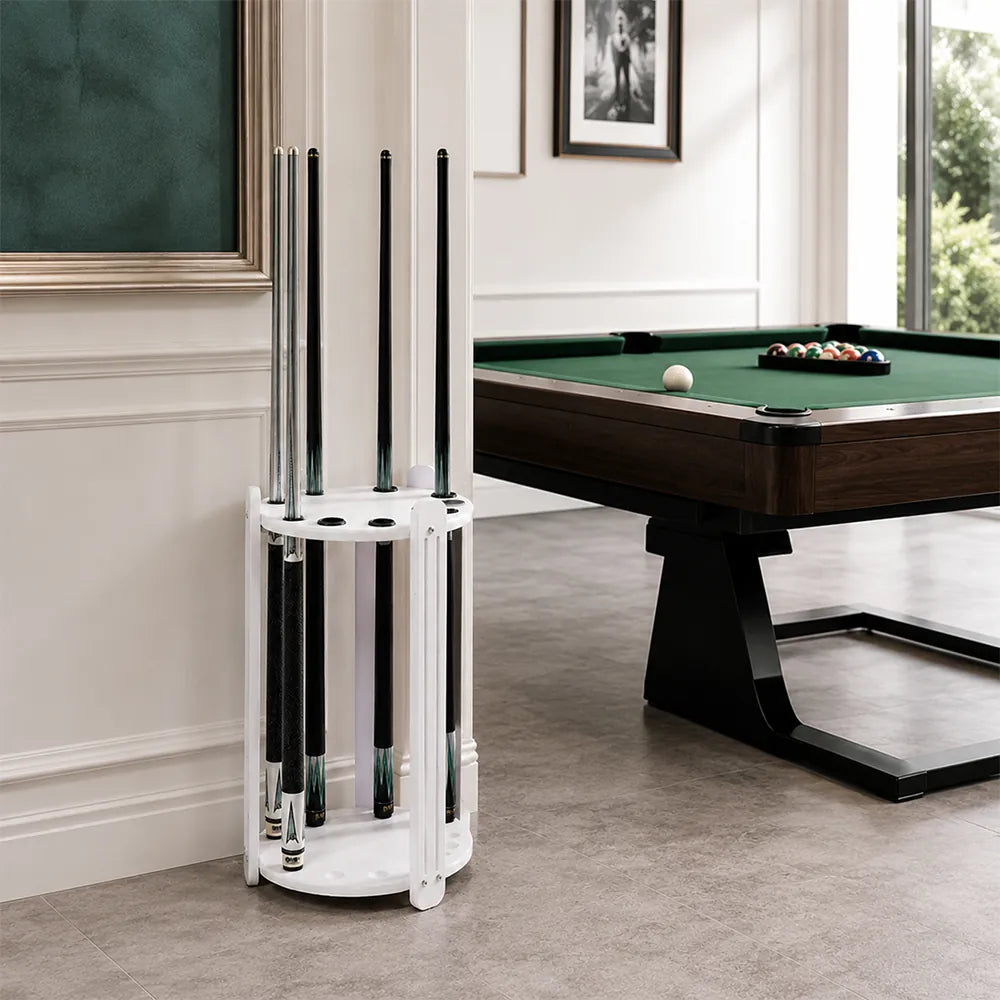 ARIX Billiard Cue Rack 9 Slot Wood Grain Cue Storage Stand Stable Board Structure Easy Assembly for Home Game Room Pool Hall & Bar - White
