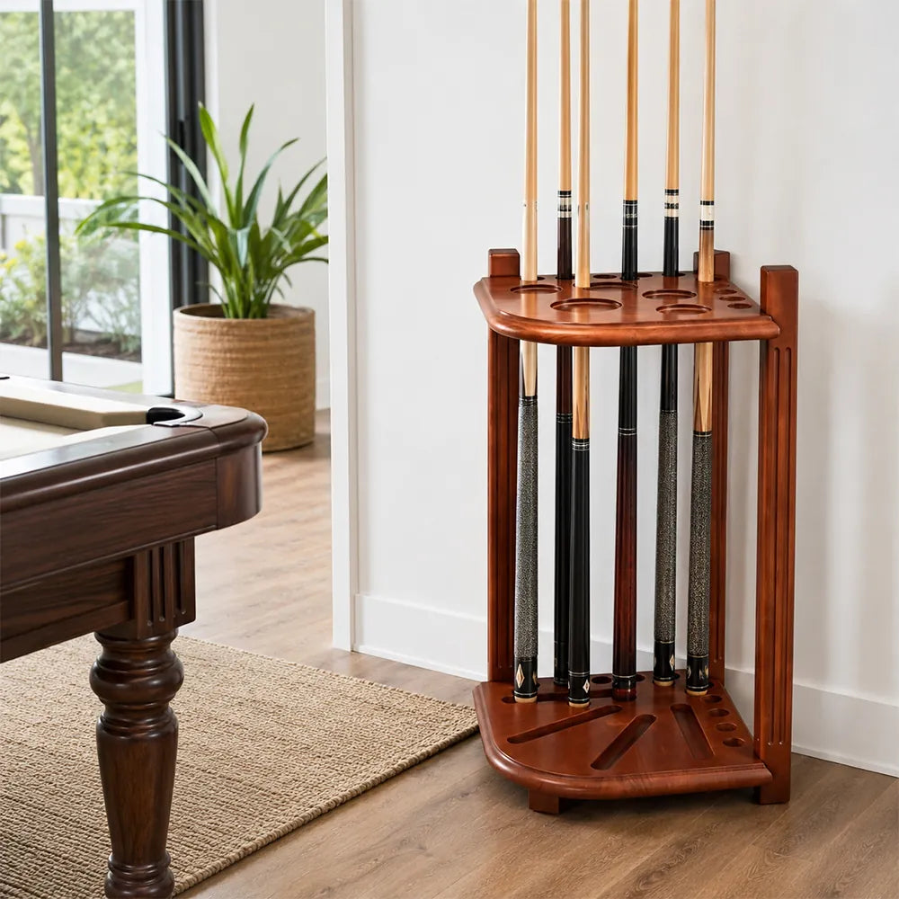 ARIX Vintage Billiard Cue Rack Solid Pine Wood Multi Hole Cue Storage Stand with Brushed Finish for Home Game Room Pool Hall & Bar - Brown