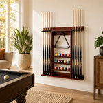 ARIX Wall Mounted Billiard Cue Rack Solid Oak Wood Cue Holder with Rubber Clips Space Saving Storage for Home Game Room Pool Hall & Bar - Red