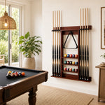 ARIX Wall Mounted Billiard Cue Rack Solid Oak Wood Cue Holder with Rubber Clips Space Saving Storage for Home Game Room Pool Hall & Bar - Red