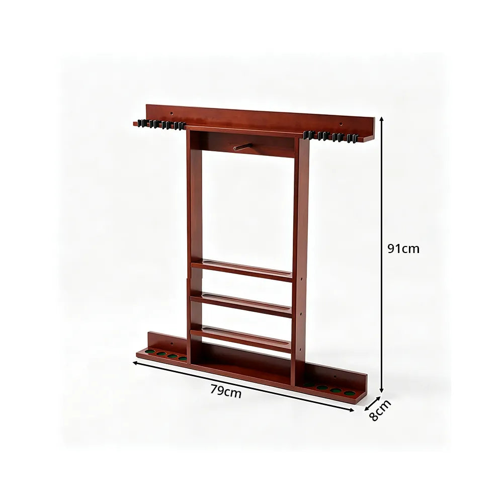 ARIX Wall Mounted Billiard Cue Rack Solid Oak Wood Cue Holder with Rubber Clips Space Saving Storage for Home Game Room Pool Hall & Bar - Red