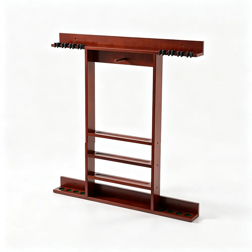 ARIX Wall Mounted Billiard Cue Rack Solid Oak Wood Cue Holder with Rubber Clips Space Saving Storage for Home Game Room Pool Hall & Bar - Red