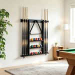 ARIX Wall Mounted Billiard Cue Rack Solid Oak Wood Cue Holder with Rubber Clips Space Saving Storage for Home Game Room Pool Hall & Bar - Black