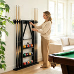 ARIX Wall Mounted Billiard Cue Rack Solid Oak Wood Cue Holder with Rubber Clips Space Saving Storage for Home Game Room Pool Hall & Bar - Black