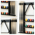ARIX Wall Mounted Billiard Cue Rack Solid Oak Wood Cue Holder with Rubber Clips Space Saving Storage for Home Game Room Pool Hall & Bar - Black