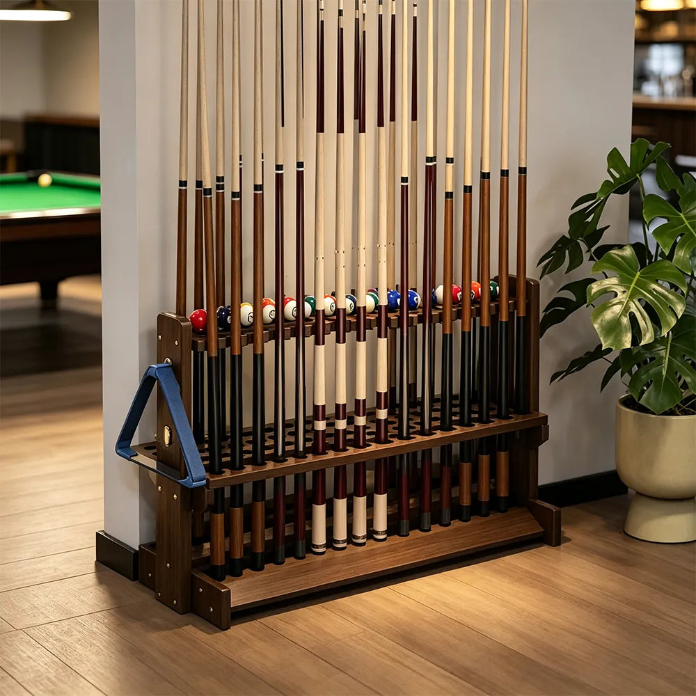ARIX Billiard Cue Rack 50 Slot Solid Bamboo Cue Storage Stand Double Slot Design Space Saving Organizer for Home Game Room Pool Hall & Club