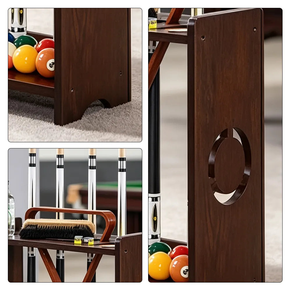 ARIX Billiard Cue Rack 8 Slot Solid Oak Wood and Metal Storage Stand Precise Cue Holder with Accessory Storage for Home Game Room Pool Hall & Club - Brown
