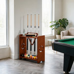 ARIX Billiard Cue Rack 8 Slot Solid Oak Wood and Metal Storage Stand Precise Cue Holder with Accessory Storage for Home Game Room Pool Hall & Club - Walnut