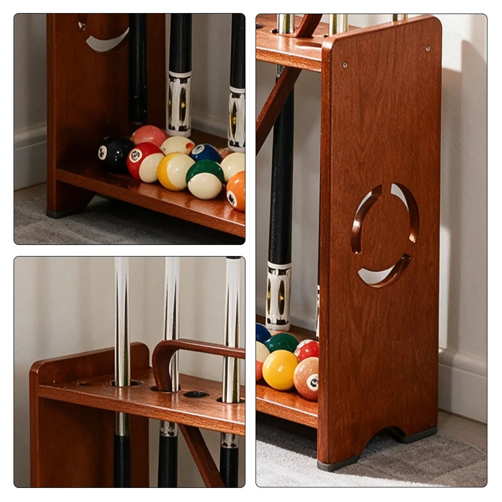 ARIX Billiard Cue Rack 8 Slot Solid Oak Wood and Metal Storage Stand Precise Cue Holder with Accessory Storage for Home Game Room Pool Hall & Club - Walnut