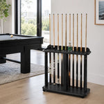 ARIX Billiard Cue Rack 10 Slot Solid Oak Wood and Metal Storage Stand Precise Cue Holder with Accessory Storage for Home Game Room Pool Hall & Club - Black