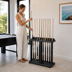 ARIX Billiard Cue Rack 10 Slot Solid Oak Wood and Metal Storage Stand Precise Cue Holder with Accessory Storage for Home Game Room Pool Hall & Club - Black