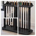 ARIX Billiard Cue Rack 10 Slot Solid Oak Wood and Metal Storage Stand Precise Cue Holder with Accessory Storage for Home Game Room Pool Hall & Club - Black