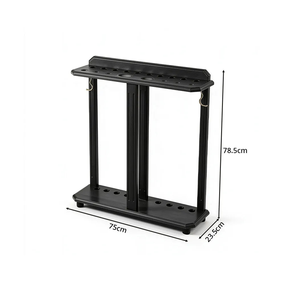 ARIX Billiard Cue Rack 10 Slot Solid Oak Wood and Metal Storage Stand Precise Cue Holder with Accessory Storage for Home Game Room Pool Hall & Club - Black