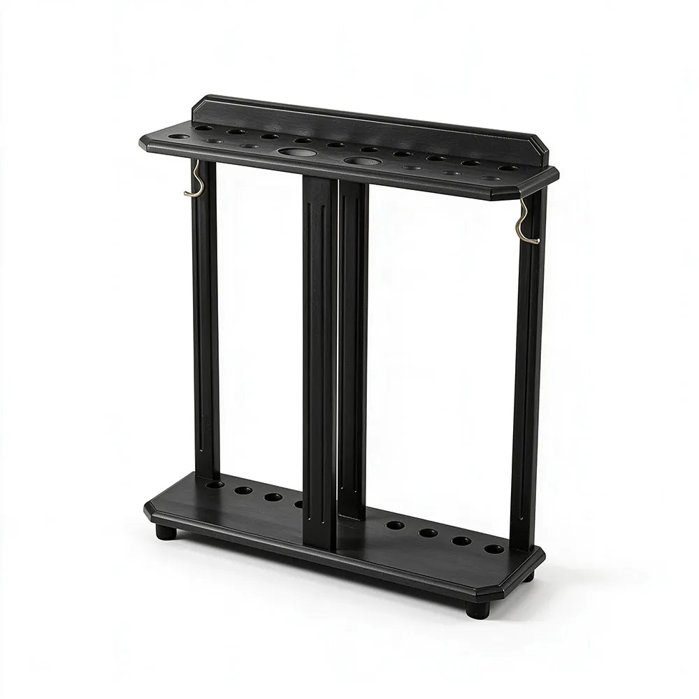 ARIX Billiard Cue Rack 10 Slot Solid Oak Wood and Metal Storage Stand Precise Cue Holder with Accessory Storage for Home Game Room Pool Hall & Club - Black