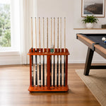 ARIX Billiard Cue Rack 10 Slot Solid Oak Wood and Metal Storage Stand Precise Cue Holder with Accessory Storage for Home Game Room Pool Hall & Club - Walnut