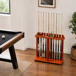 ARIX Billiard Cue Rack 10 Slot Solid Oak Wood and Metal Storage Stand Precise Cue Holder with Accessory Storage for Home Game Room Pool Hall & Club - Walnut