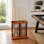 ARIX Billiard Cue Rack 10 Slot Solid Oak Wood and Metal Storage Stand Precise Cue Holder with Accessory Storage for Home Game Room Pool Hall & Club - Walnut