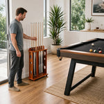 ARIX Billiard Cue Rack 10 Slot Solid Oak Wood and Metal Storage Stand Precise Cue Holder with Accessory Storage for Home Game Room Pool Hall & Club - Walnut