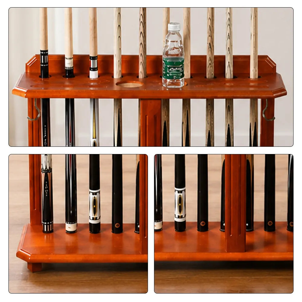 ARIX Billiard Cue Rack 10 Slot Solid Oak Wood and Metal Storage Stand Precise Cue Holder with Accessory Storage for Home Game Room Pool Hall & Club - Walnut