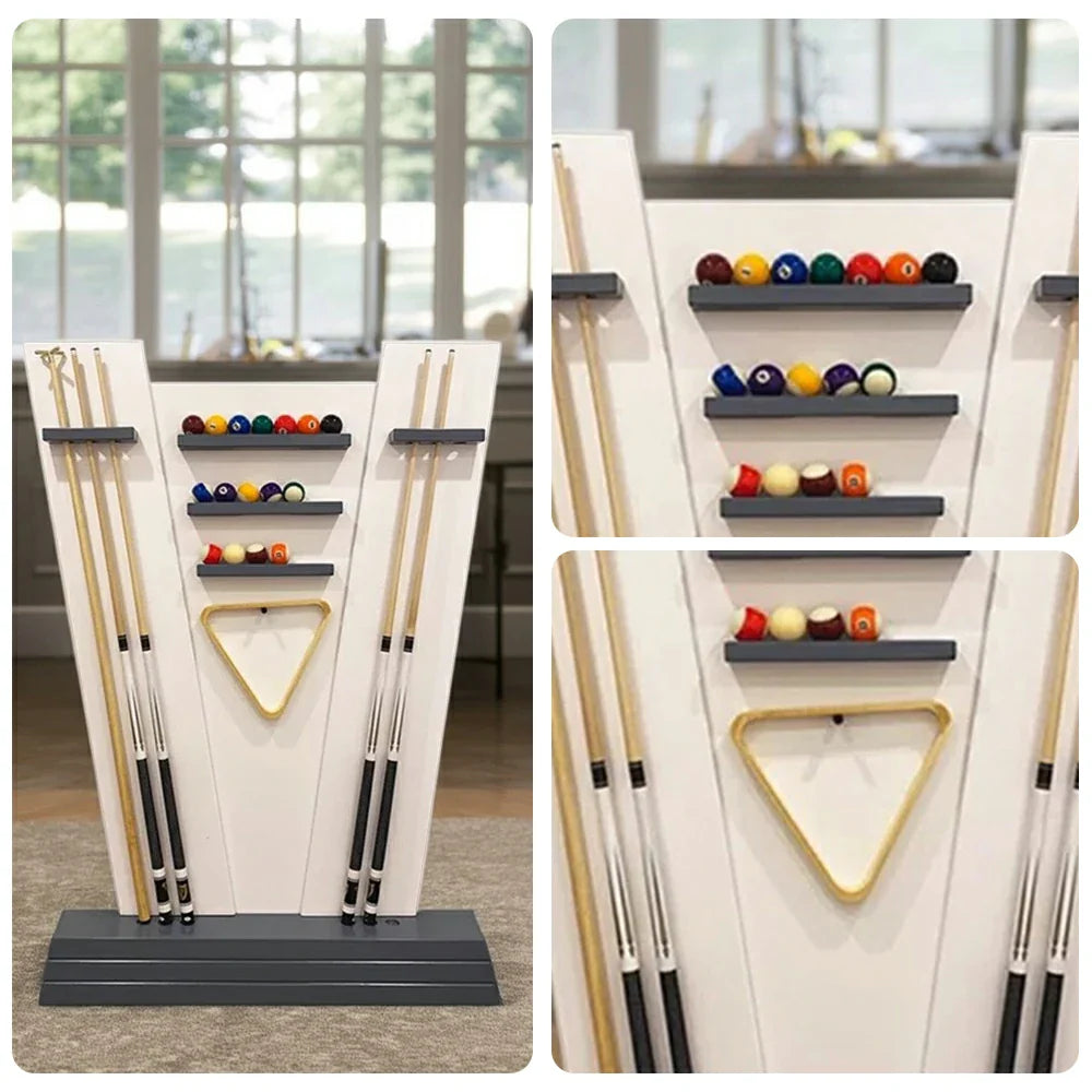 ARIX 6-Hole Wooden Cue Rack Free-Standing Durable Lacquered Finish Space-Saving Design for Billiard Sticks