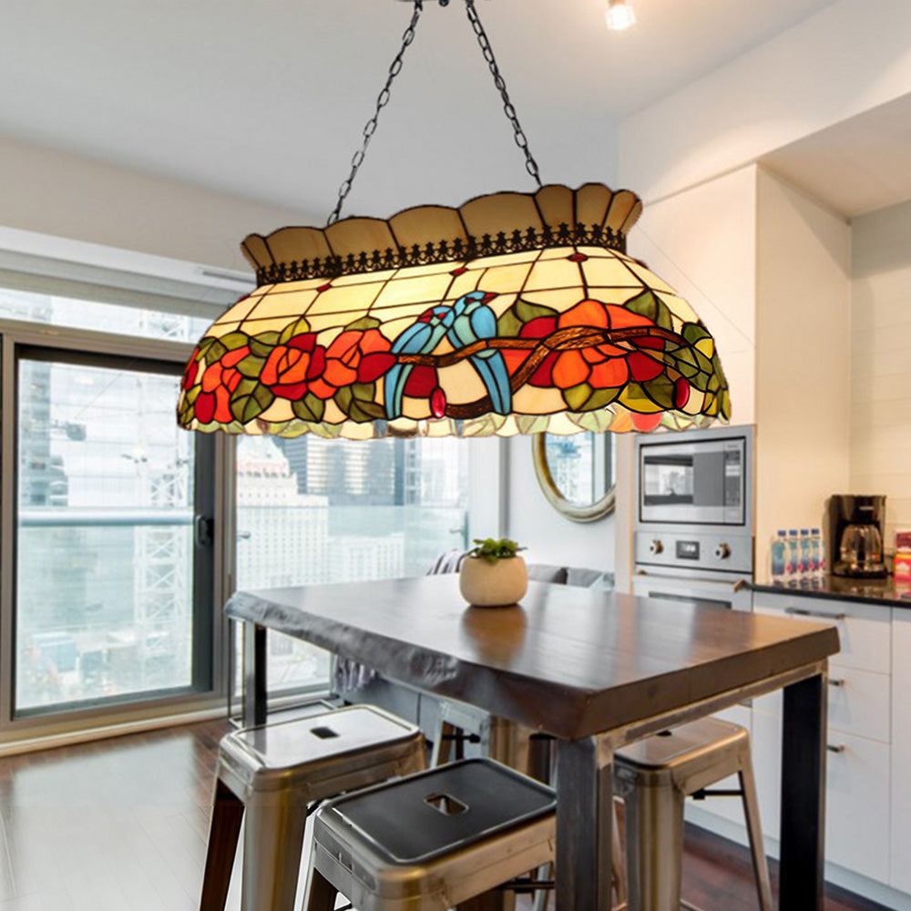 ARIX Billiard Light Fittings, E27 Durable Craft, Iron Glass, Floral Handmade Socket, Design Stained Table Pool Table - Vintage Lighting