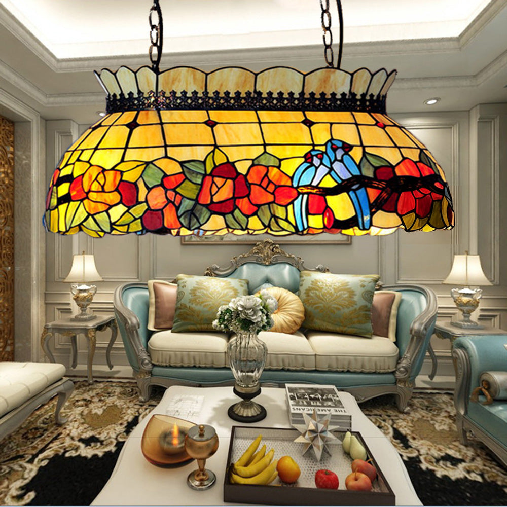 ARIX Billiard Light Fittings, E27 Durable Craft, Iron Glass, Floral Handmade Socket, Design Stained Table Pool Table - Vintage Lighting