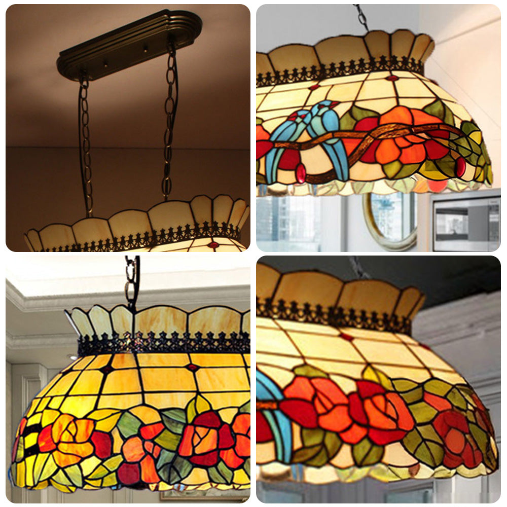 ARIX Billiard Light Fittings, E27 Durable Craft, Iron Glass, Floral Handmade Socket, Design Stained Table Pool Table - Vintage Lighting