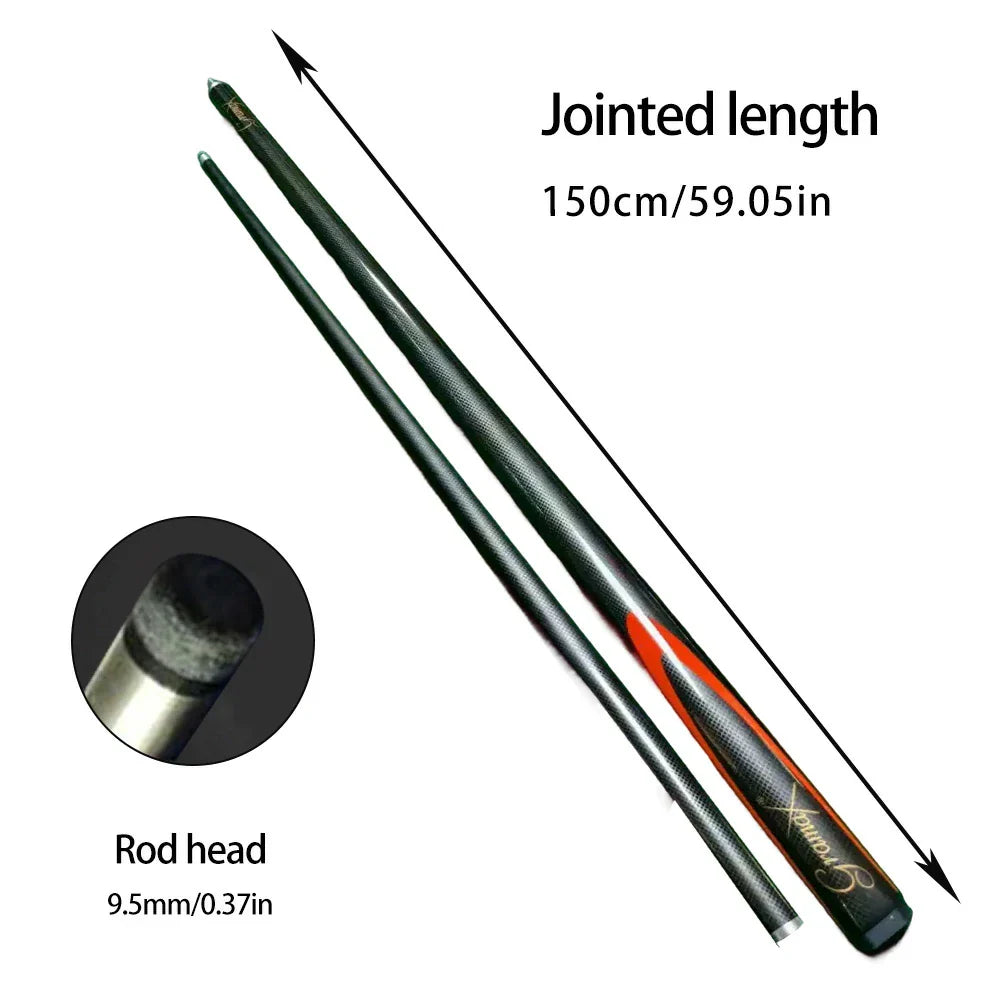 ARIX 145CM Carbon Fiber Cue Stick 9.5MM Tip 1/2 Split Screw Connection Precision Performance Durable & Rust-Free Black