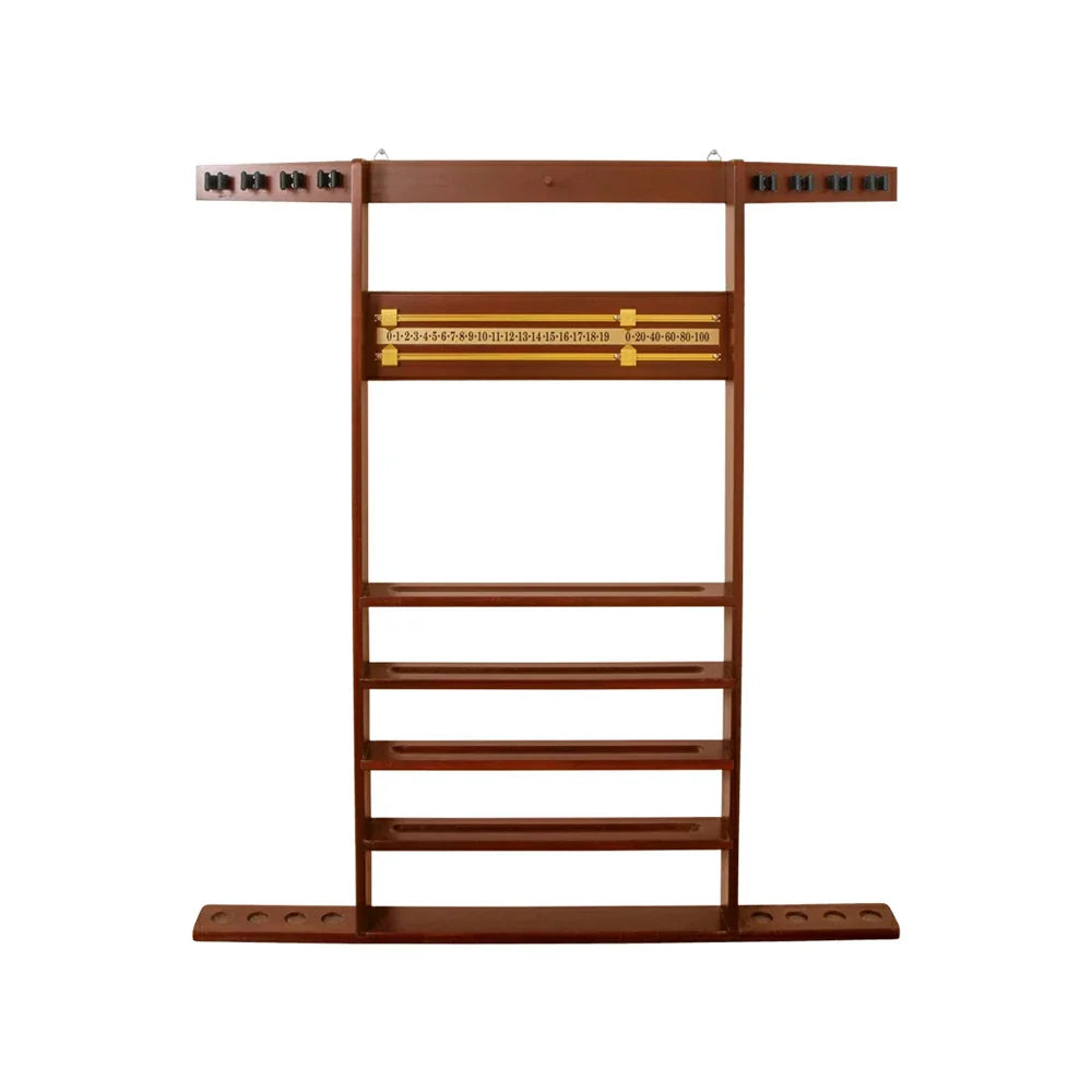 ARIX - Hook Triangle & Scoreboard Built-In with Holder Wood Solid 8-Cue Rack, Cue Wall Walnut