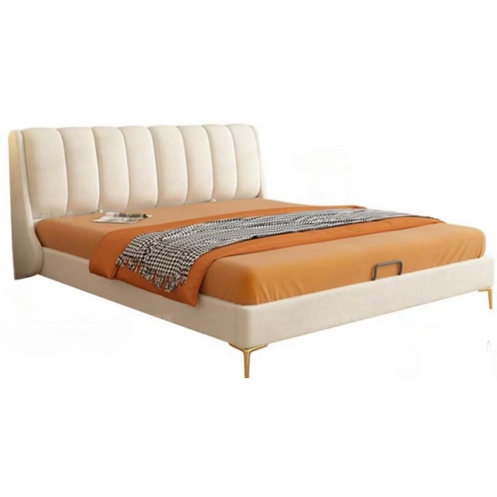 LUXORA B1003 Solid 150/180cm Wood Length Tech Fabric Frame Bed-White