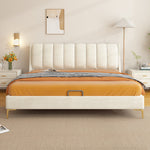 LUXORA B1003 Solid 150/180cm Wood Length Tech Fabric Frame Bed-White
