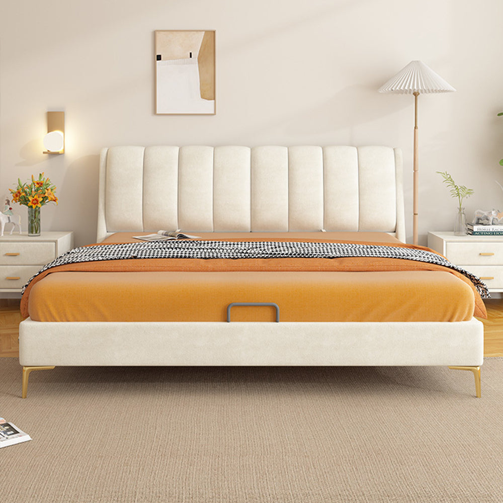 LUXORA B1003 Solid 150/180cm Wood Length Tech Fabric Frame Bed-White