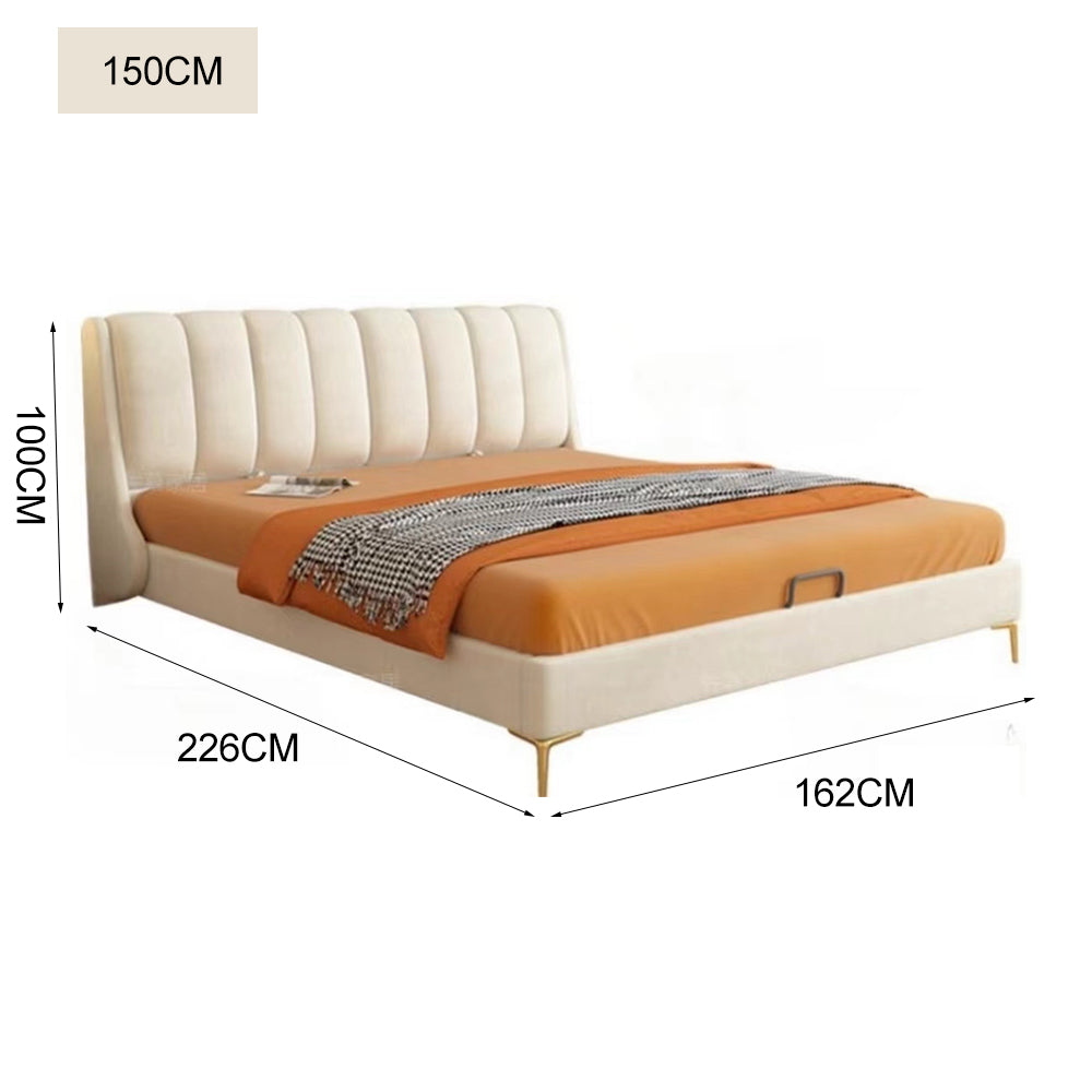 LUXORA B1003 Solid 150/180cm Wood Length Tech Fabric Frame Bed-White