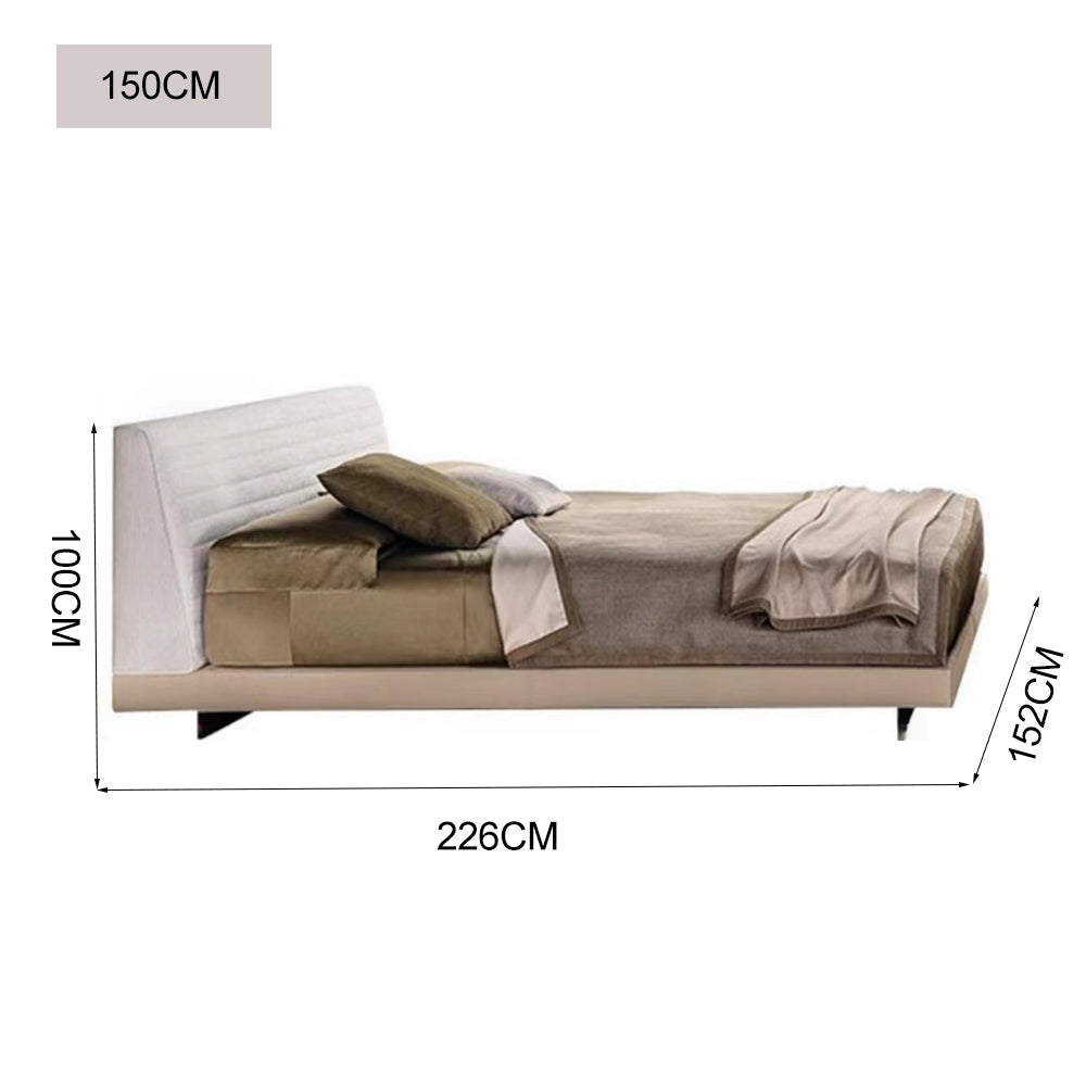 LUXORA B1017 150/180cm Faux Wood Solid and Length Frame Leather Linen Bed-White